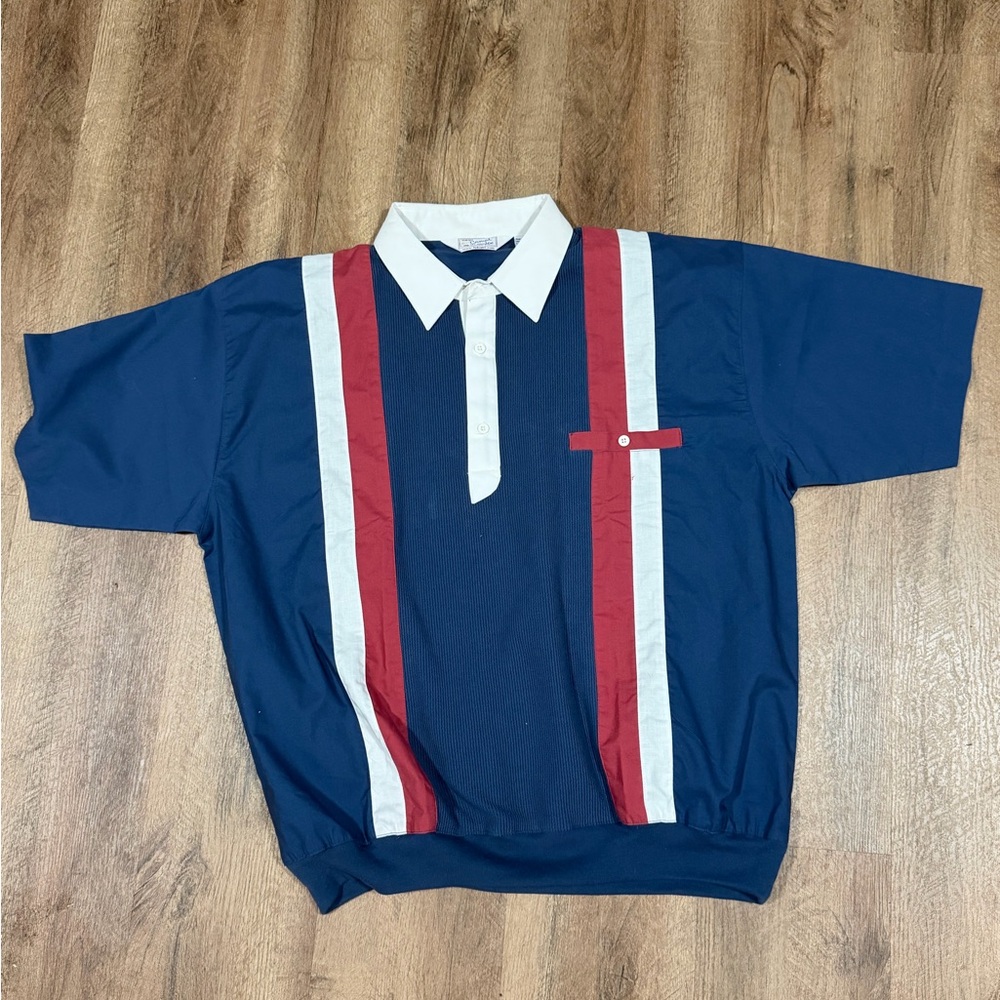Haband Navy Polo with Red and White Stripe Accents